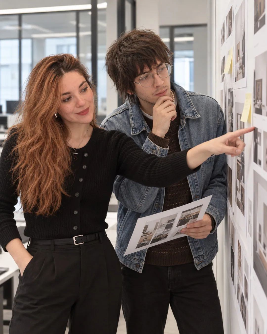 Equipo de Digie revisando un moodboard en la pared
