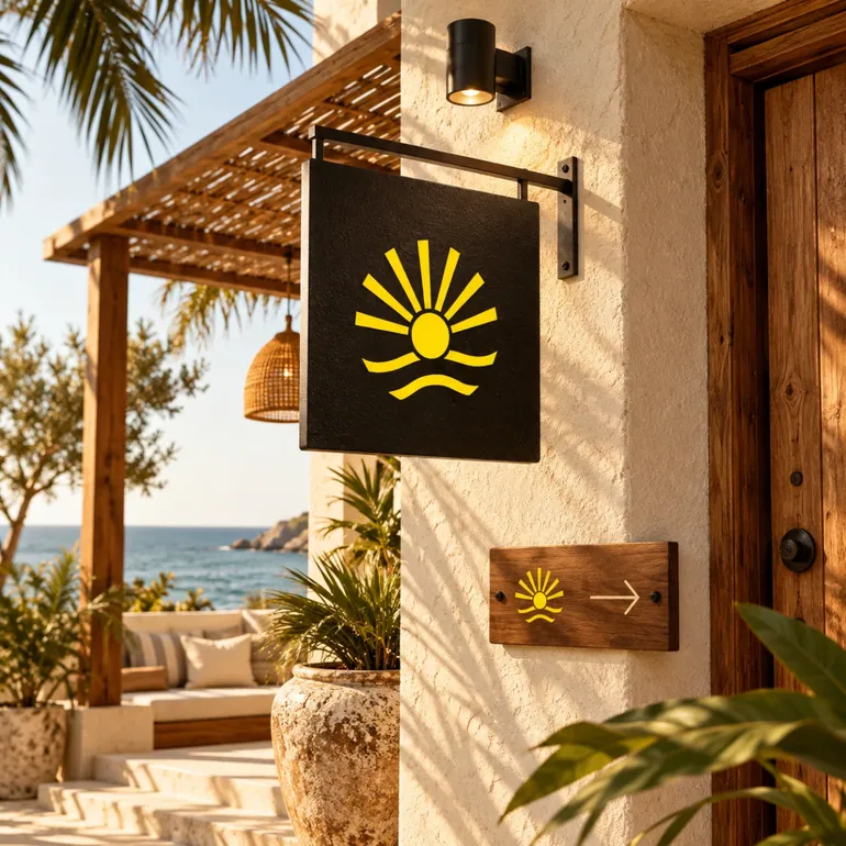 Señalización de Solmaré en la entrada del hotel